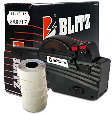 Preisauszeichner Set Blitz S14 inkl. 5 Rollen 26x16 Preisetiketten - weiss permanent | MHD Datumsauszeichner | HUTNER