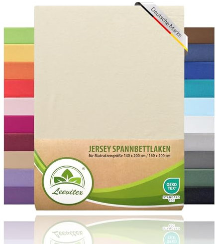 leevitex® Spannbettlaken 140x200cm - 160x200 cm | Spannbetttuch Bettlaken | 100% Jersey Baumwolle | Matratzenhöhe bis 25 cm | Öko-Tex | Cremé/Naturweiß