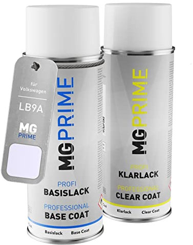 MG PRIME Autolack Sprühdosen Set für Volkswagen VW LB9A / B9A / B4 Candyweiss/Cortinaweiss Basislack Klarlack Spraydose 400ml