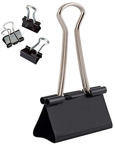 D.RECT Pack of 12 Binder Clips – 41 mm – Large Bulldog Clips for Paper – Black Metal Foldback Clips for Documents, Notes, Tickets – Office, School & Home Paper Clamps – Strong Steel Paper Holder