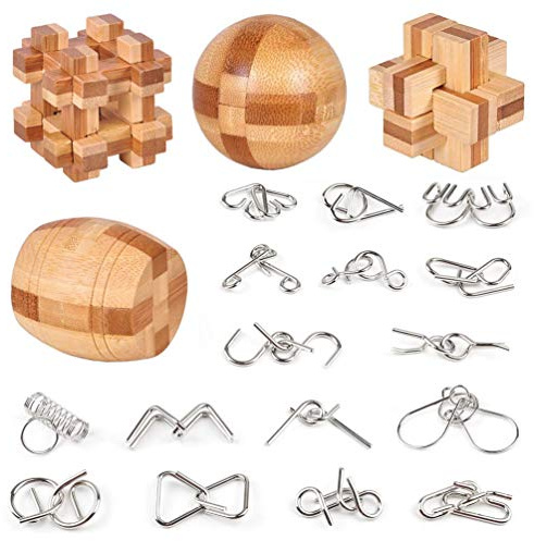 Brain Teaser Puzzle 20Pcs Unlock Interlock Game IQ Test Wooden Toy 3D Unlock Interlock Puzzle Magic Ball Brain Teaser Toy Puzzles for Adults
