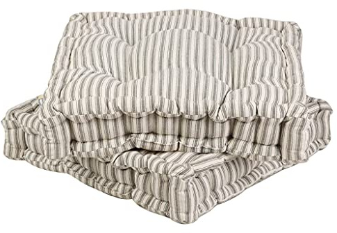 Dibor XL Floor Pillow Set of 2 100% Cotton Casual Seating Yoga Medication Floor Cushions (Grey Stripe)