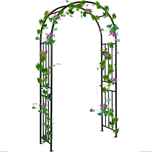GiantexUK Metal Garden Arch, Heavy Duty Trellis Pergola Arbour with 4 Ground Stakes, Roses Climbing Plants Support Archway for Lawn Patio Wedding Ceremony (121x44x218cm, Straight Patterns)