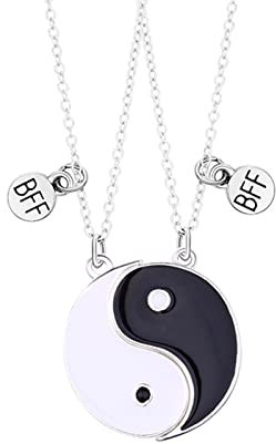 Hifot 2 Pièces Collier d Amitie pour 2 Filles Best Friend, Collier Bff pour 2 Chaine Argent Femme, Collier Yin Yang Ronde Separable Pendentif pour Soeur Friend Cadeau Anniversaire