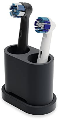 Qikfresh - 2er Aufsteckbürsten Halter und Zahnbürstenhalter | für Zahnbürstenköpfe von Oral B, iO, Philips Sonicare, Waterpik, Fairywill | Aus lebensmittelechtem Silikon (Schwarz)