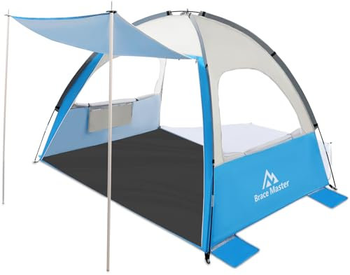 Brace Master Strandmuschel mit Sonnendach, Tragbares Strandzelt für 2-3 Personen, Sonnenschutz Zelt UV 50 + mit Tragetasche für Strand, Garten, Angeln, Grün