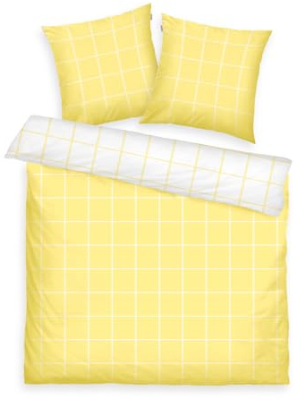 TOM TAILOR Renforcé-Bettwäsche, 2*80x80 cm + 200x220 cm, 100% Baumwolle/ Renforcé, mit Wendemotiv und farbigem Markenreißverschluss, LARGE CHECK Gelb, Weiß (Light Lemon & Crisp White)