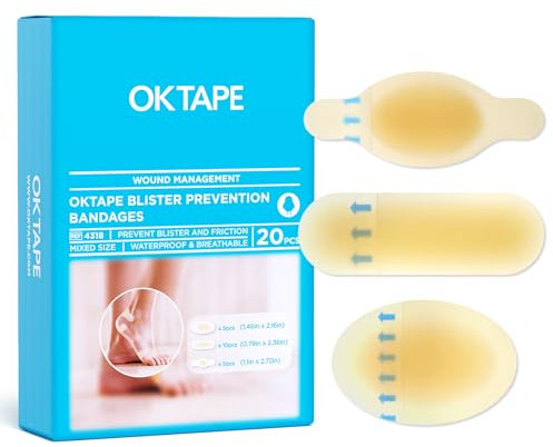 OK TAPE 20 Stück Blasenpflaster Unsichtbares Hydrocolloid Gel Wasserdicht Blasenvorbeugung Pad für Ferse Fuß Zehe und Hautschutz, 3 Größen