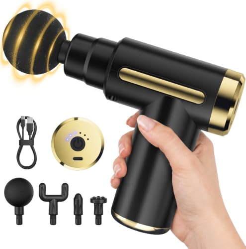 cotsoco Mini Massage Gun Deep Tissue,6 Speeds Cordless Handheld Muscle Massager with 4 Heads, 1800mAh Battery & Type-C Charging, Quiet Chargeable Device Pain Relief, Back & Body, Gift for Men/Women
