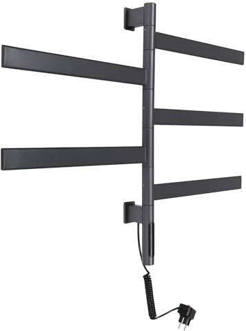 JAYEUW Sèche-serviettes électrique rotatif à 180° - Écran tactile LED intelligent - Porte-serviettes rotatif - Sèche-serviettes mural - Gris