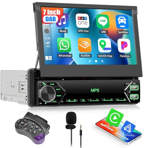 CAMECHO Dab+ Radio 1 DIN Bluetooth Carplay y Android Auto, con Pantalla táctil Motorizada de 7 Pulgadas, Mirror Link FM USB Tipo-C AUX