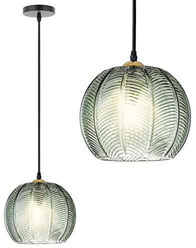 Hänglampa i glas moderna hänglampor för köksö, grönt glas bondgårdsstil hängande lampa, justerbar sladd taklampa för sängbord matsal hall handfat, 25 cm (1-pack)