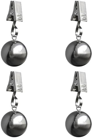 HillSpring 4er-Pack Stabile Tischdecken-Gewichte, Rostfreie Edelstahlkugeln mit Clips, Gewichte für Vorhänge, Outdoor-Picknicktisch, Fahnen, 68 g