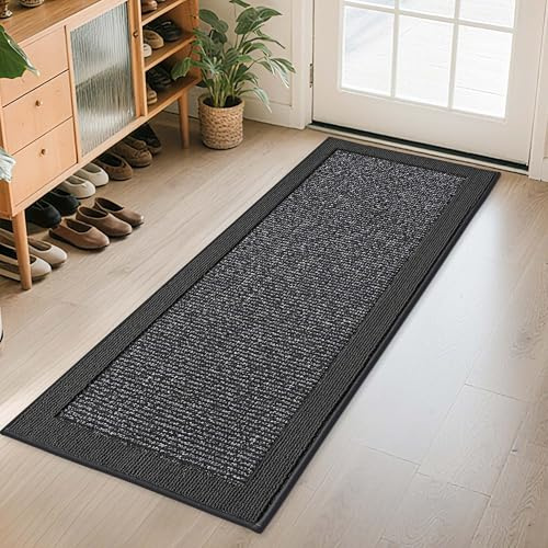 BEQHAUSE Indoor Door Mat 24 x 60, Dirt Trapper Door Mats Non-Slip Entryway Rugs Washable, Resist Dirt Absorbent Welcome Mat, Low Profile Floor Mats for Front Back Door and Entryway, Charcoal