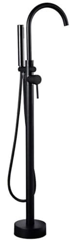 SdaryWare Grifos de baño de pie para Suelo, Color Oro Cepillado, mezcladores de baño de pie con Ducha y Ducha de Mano, Grifo de bañera de pie, Color Oro Cepillado.(Black)