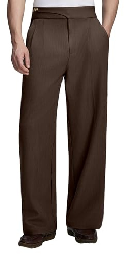 FEDTOSING Baggy Dress Trousers Men Pleated Old Money Wide Leg Pant Casual Slacks Relaxed Fit High Waisted Vintage Pants for Men Coffee
