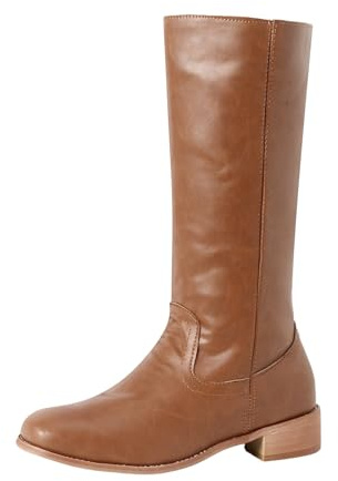Xbemkste Botas de mujer con tacón impermeable Botas de cuero Botas largas Vintage Western Cowboy Bota sin cordones Botas altas para mujer Botas altas hasta la rodilla Botas de invierno, marrón, 42 EU