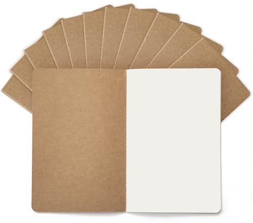 Foliom 12-pack Kraft A5-anteckningsböcker, 60 vita sidor, 21 x 14 cm, kraftfodral, naturlig kraftfilt, teckning och anteckningar