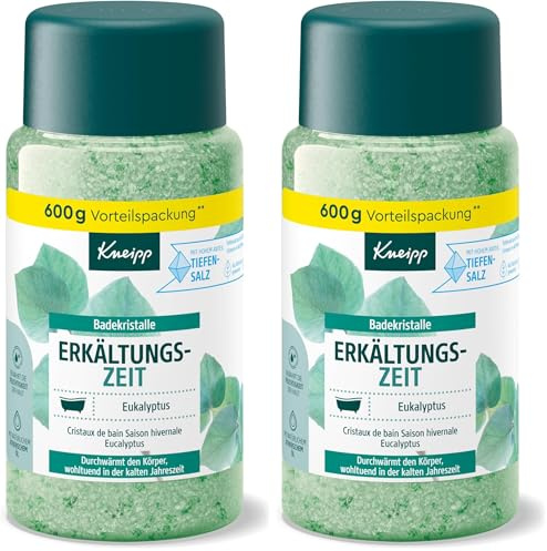 Kneipp Cristalli da bagno per il raffreddore – Sali da bagno – con sale naturale profondo della Saline Luisenhall & oli essenziali naturali di eucalipto e menta, effetto aromacologico – 600 g