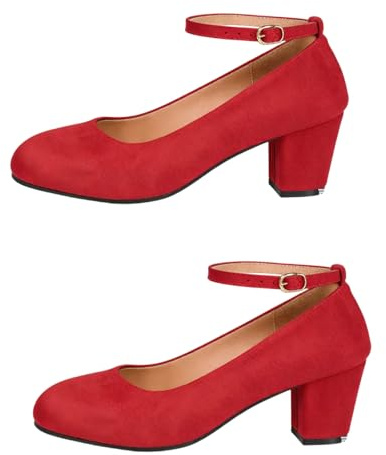 Zapatos tradicionales de mujer, zapatos de vestuario, tacones medios, zapatos de tacón alto, zapatos de tacón alto, tacones festivos, bailarinas, Rojo B., 38 EU