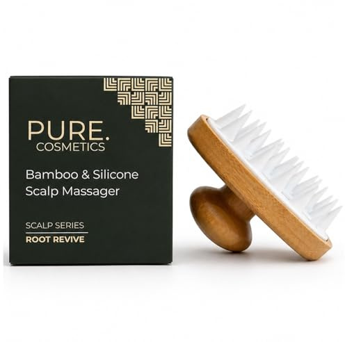 Massaggiatore ecologico in bambù e silicone, spazzola per cuoio capelluto, spazzola per shampoo, spazzola per oliatura per uomini e donne. Massaggiatore esfoliante per la testa.