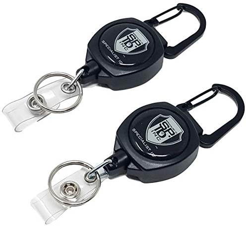 2 Pack - Heavy Duty Retractable Badge Reel with ID Holder Strap & Keychain - Strong Sidekick Carabiner Belt Loop Clip - Retracting Lanyard with Kevlar® Cord for Keys & I'd Access Cards - Specialist ID