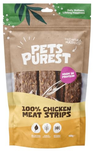 Pets Purest Chicken Strips, Air-Dried Chicken Dog Treats - 100% Natural, Grain Free, Low Fat, Raw Dog Treats Suitable for Puppy & Senior - 100g