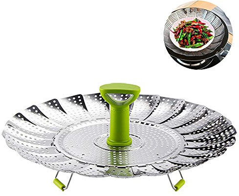 Vegetable Steamers Basket, BetterJonny Stainless Steel Collapsible Steamer Insert Folding Steamer with Anti-hot Extendable Handle and Non-Slip Legs