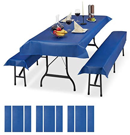 Relaxdays 12x Set Tovaglie per Tavoli e Panche da Birreria, Misure LxP 100 x 250 cm, 8 Copri Panca, Lavabili, Blu