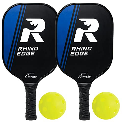 Champion Sports Pickleball-Paddel-Set aus Holz, Rhino Edge Pickleball-Paddel – Indoor/Outdoor Pickle Ball Paddel – Rot/Schwarz & Gelb/Schwarz Schläger mit Zwei Pickleballs