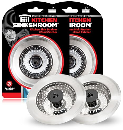 SinkShroom Revolutionary Clog-Free Sink Strainer Basket, 2-Pack, Stainless Steel
