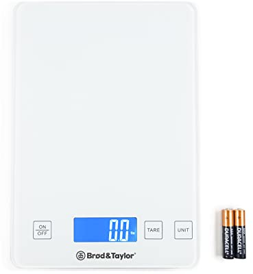 Brod & Taylor High Capacity Baking & Kitchen Scale (Weighs up to 33lbs/15kg of Ingredients), 1-Gram Precision, Five Unit Options, 5-Minute Display, Batteries Included