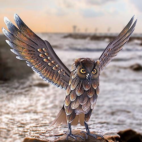 Natelf Garden Owl Sculptures & Statues, Standing Metal Bird Yard Art Sculpture for Patio Backyard Pond Outdoor Decorations