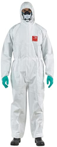 DSTOCK60-15 Stück Schutzanzug mit Kapuze - AlphaTec 2500 STANDARD - Modell 111 / Microgard 2500 STANDARD Kategorie III CE, Type4-B 5-B und 6-B | robust und leicht | weiß - Größe M
