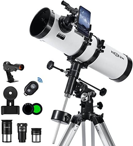 Koolpte Telescope 130EQ Astronomical Reflector Telescope - Manual Equatorial Telescope for Adults Astronomy. Comes with 2X Barlow Lens Phone Adapter and Moon Filter, Wireless Control