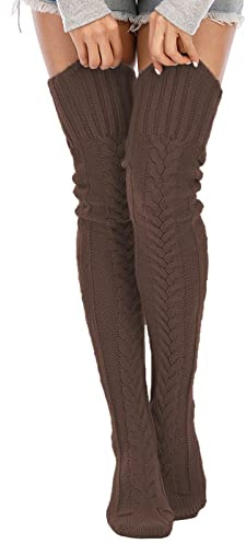 Leoparts Women's Cable Knitted Thigh High Boot Socks Extra Long Winter Stockings Over Knee Leg Warmers