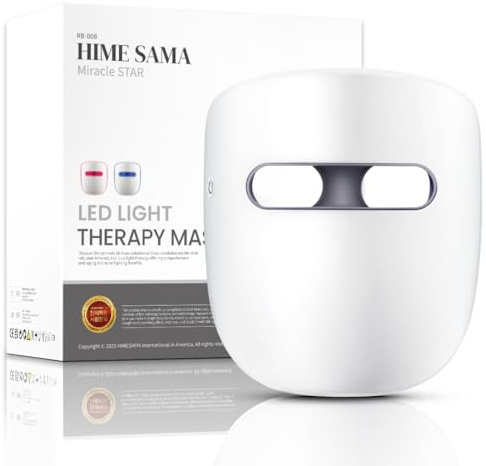 HIME SAMA Led Face Mask Light Therapy, Red Light Therapy Mask, Miracle STAR | Infrared & Blue Light Therapy Mask for Skin Rejuvenation, Wrinkle Reduction, Wireless & Silicone Eye Pad Design,
