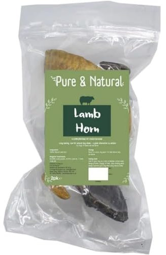 Pure & Natural Lamb Horns for Dogs - Natural Dog Chews Long Lasting, Low Fat & Hypoallergenic Ram Horn Large Dog Treats - Pack of 2