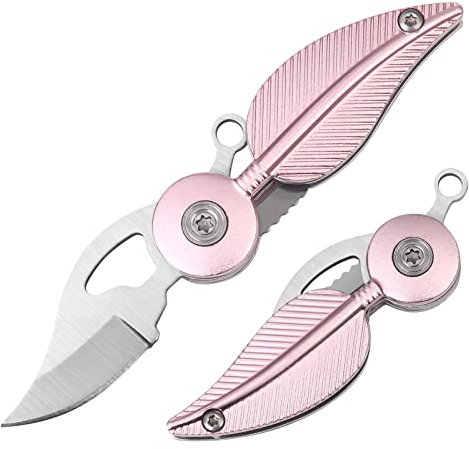 BEEK Schlüsselanhänger Messer Rosa, Kleine Geschenke für Frauen, Mini EDC Messer Outdoor, Taschenmesser Klein, Klappmesser, Pocket Knife