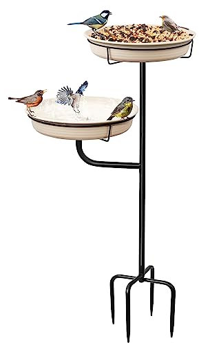 Giyiprpi Bain d'oiseaux, bol de nourriture, point d'eau debout, bain d'oiseaux, bain pour oiseaux sauvages, abreuvoir d'eau pour oiseaux, sur pied, bol de bain pour oiseaux (C)