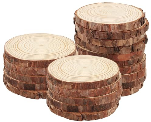JOIKIT 20 PCS 10-11cm Wooden Slices, Natural Wood Discs, Unfinished Wooden Log Slices Wood Circles for DIY Crafts Decoration