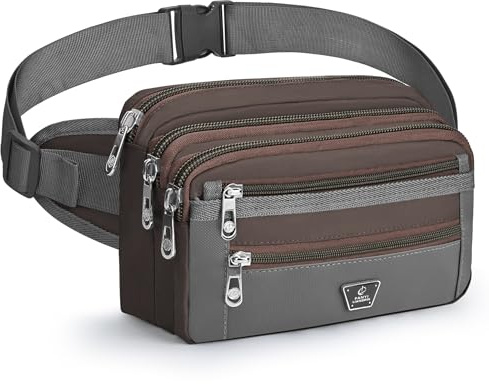 Xoolkly Bauchtasche für Herren Damen Bauchtasche Gürteltasche Herren mit 7 Reißverschlusstaschen Hüfttasche für Sport Fitnesss Laufen Joggen Radfahren Reisen Camping, Kaffeefarbe