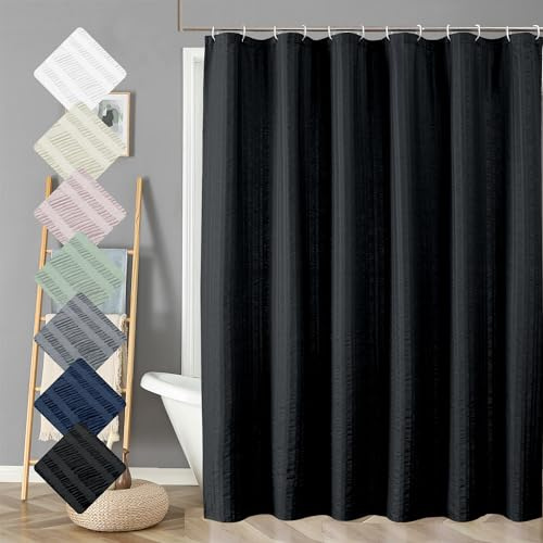 Aiyufeng Moga Black Shower Curtain - 3D Embossed Cloth Shower Curtain for Bathroom, Hotel Luxury Black Bathroom Curtains, Machine Washable, Standard Size 72Wx78H