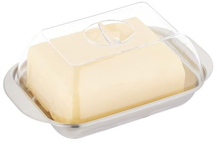 Relaxdays Portaburro con Coperchio, Burriera in Acciaio Inox e Plastica 250 g di Burro 5,5x18x11 cm, Argento Trasparente