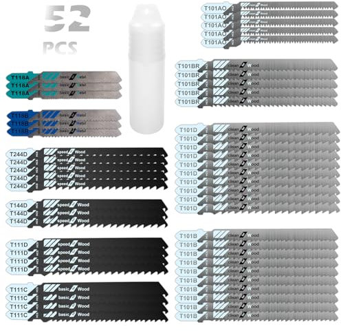 VFANDV 52 Hojas para Sierra de Calar, Vástago en T hojas de Sierra de Calar para Láminas de Acero, Accesorios Sierra de Calar para Madera y Metal, T118A/T118B/T101AO/T111D/T244D/T111C/T101B/T101BR