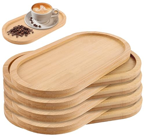 VIDETOL 8 bandejas de bambú ovaladas de 19,5 x 9,5 cm, bandejas de madera maciza para servir aperitivos, frutas y pasteles