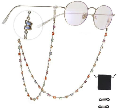 Dreamtimes Cadena de gafas para mujer, hecha a mano, diseño de mariposa, Coloreado-S, M