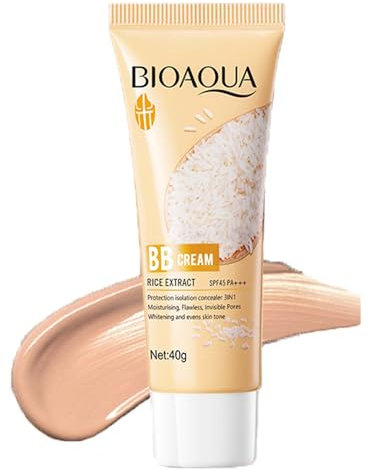 Color Correcting BB Cream, Rice BB Cream mit SPF 45+, Full Coverage Foundation CC Cream, Feuchtigkeitsspendend und Makellos, Long Lasting Makeup, Samtiger Hauteffekt, Natürliches Finish(Nature)