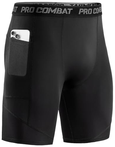 Niksa 1 Pack Herren Kompressionsshorts, Sport Unterhosen Männer Schnelltrocknendes Laufunterwäsche, Atmungsaktiv Laufhose Herren Kurz mit Handytasche, Schwarz, L