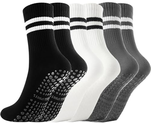 Gendewiner 3 Paar Yoga Pilates Socken Baumwolle Schwarz Weiß Grau Barfuß abs Set Ballett Grippy Stopper 39-42 35-38 Rutschfeste Antirutsch Zubehör Grip Kit Stoppersocken für Damen und Herren